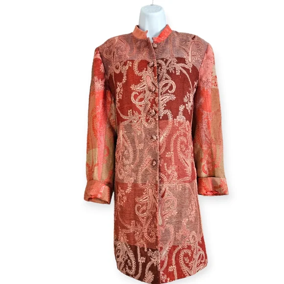 Anthropologie Moksha pink embroidered tapestry long wool jacket coat XLarge - Picture 6 of 9